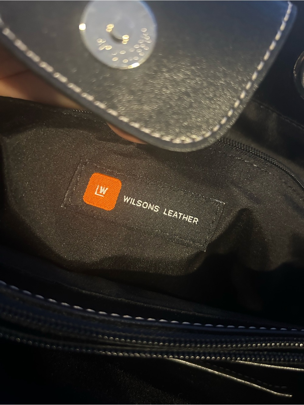Wilsons Leather Black Tote with White Stitching and Orange Logo Accent - Picture 5 of 7